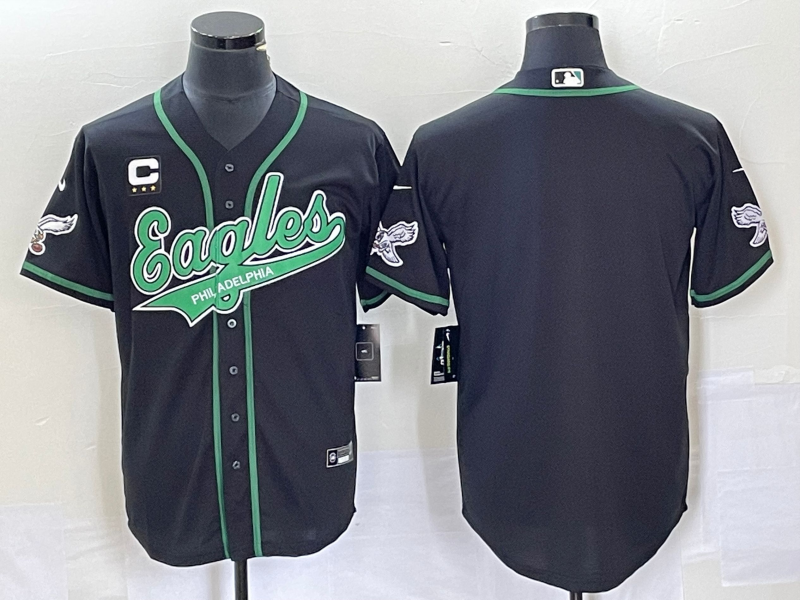 Philadelphia Eagles Blank Black With C Patch Cool Base Stitched Baseball Jersey - Click Image to Close